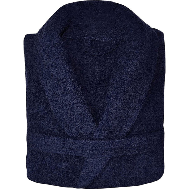 Symple Stuff 100% Cotton Terry Bath Robe Navy | Wayfair.co.uk
